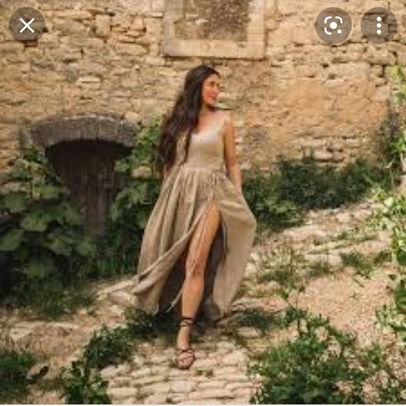 Luxe Provence Marianne Linen Dress-Jamie Beck capsule collection Stone Lg - Picture 1 of 9